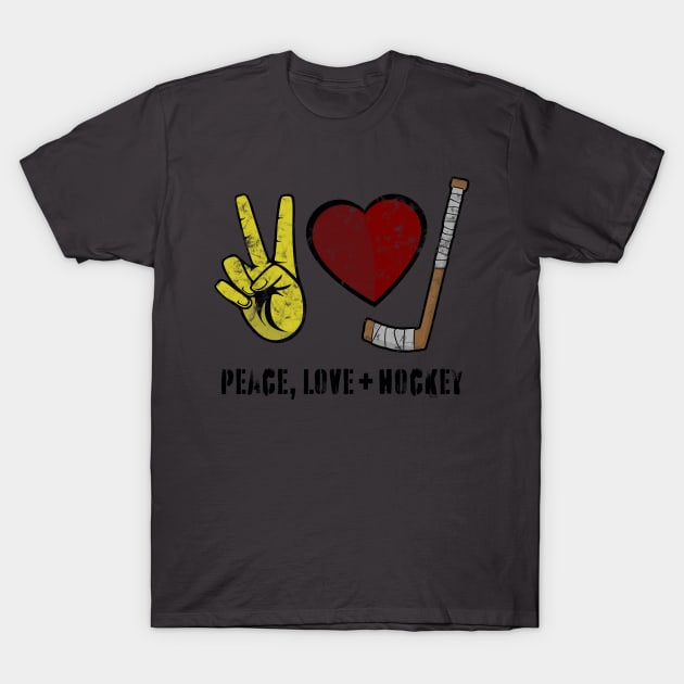Peace, Love + Hockey T-Shirt by Hanzo